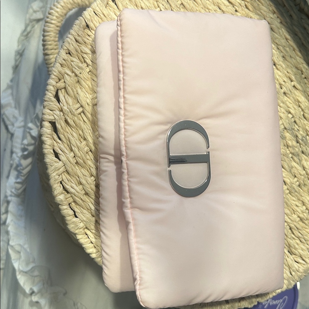 Dior Pink Cosmetic Bag with Silver Logo